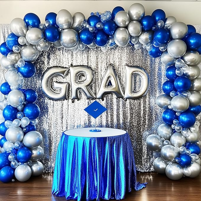 RUBFAC Silver Balloons 129pcs Different Sizes 18 12 10 5 Inches, Metallic Balloon Garland Arch Kit for Birthday Party Graduation Wedding Holiday Decoration