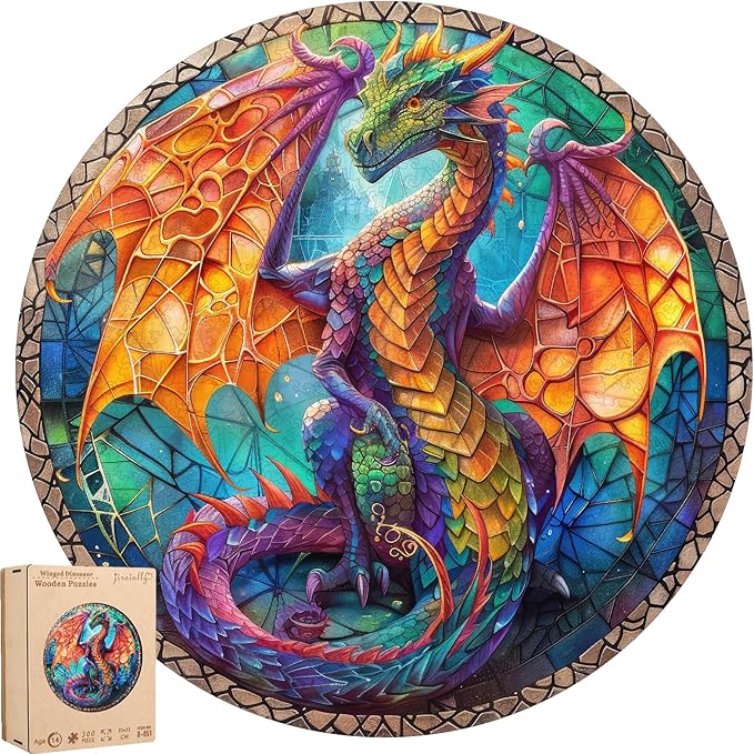 Wooden Puzzles for Adults, Dragon Puzzle Color Challenge Jigsaw Puzzles 200 Piece (Medium,10.9x11.5 in) Thickened Unique Shapes Family Reunion Puzzle, Best Gift for Adults and Kids