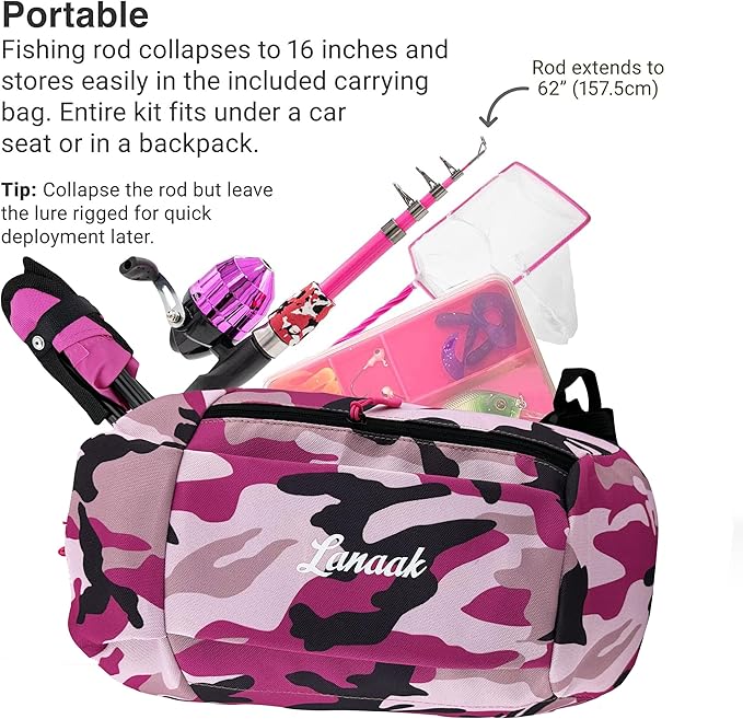 Kids Fishing Pole, Kids Portable Telescopic Fishing Rod Set, Tackle Box and Fishing Net Combo Kit, Kids Fishing Gear for Boys and Girls Age 5-10 and Youth