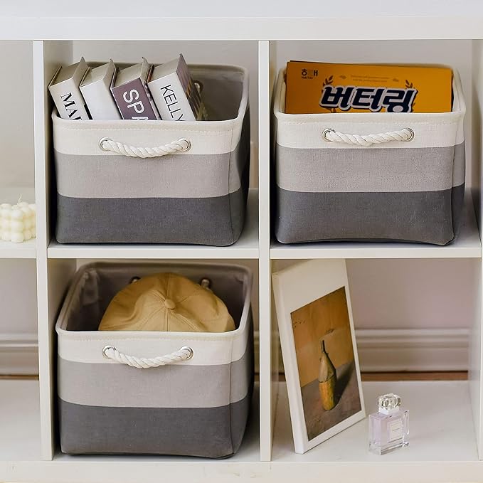 Large Storage Baskets for Shelves, Fabric Baskets for Organizing, Collapsible Storage Bins for Closet, Nursery, Clothes, Toys, Home & Office [3-Pack, Gray Gradient]