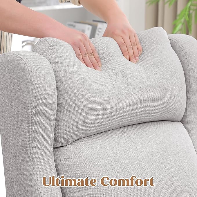 Rocking Chair Nursery, Nursing Rocking Chairs for Mom Nursery, Comfy Wingback Glider Rocking Armchair with Side Pocket for Nursery Living Room Bedroom, Light Grey