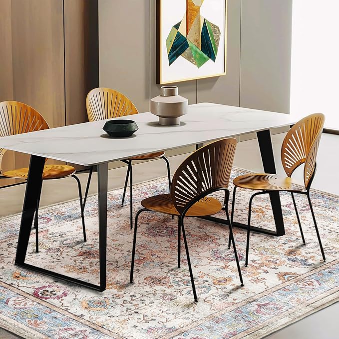 Washable 10'x14' Area Rug Vintage Traditional Distressed Indoor Foldable Thin Retro Accent Floral Non Slip Carpet Living Room Dining Room Office