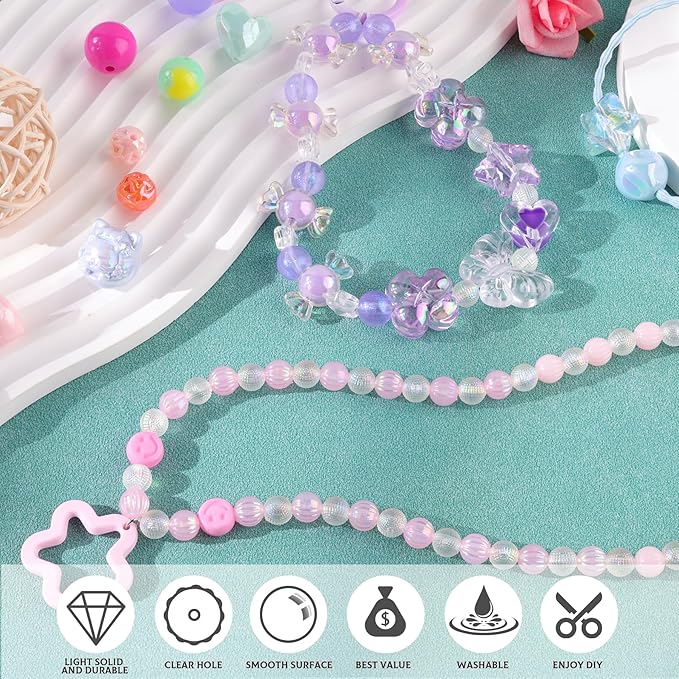 Assorted 180-240PCS Acrylic Beads for Bracelet Making, Flower Bow Butterfly Candy GummyBear Aesthetic Bracelet Charms,Cute Beads for Jewelry Making DIY Necklace Keychain Phone Charm
