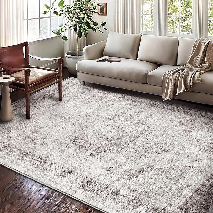 Washable Area Rug 9'x12' Floral red Boho Design Non-Shedding Easy Care Ideal for High Traffic Areas in Living Room Bedroom Office Coffee Table Kitchen Large Carpet