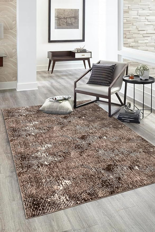 Non-Slip Washable 5x7 Area Rugs for Living Room Bedroom, Ultra Soft Bedside Rug, Indoor Floor Carpet for Kids Girls and Boys, Dorms, Nursery Rooms, Non-Skid Area Rug, Abstract Brown Beige, 5' x 7'