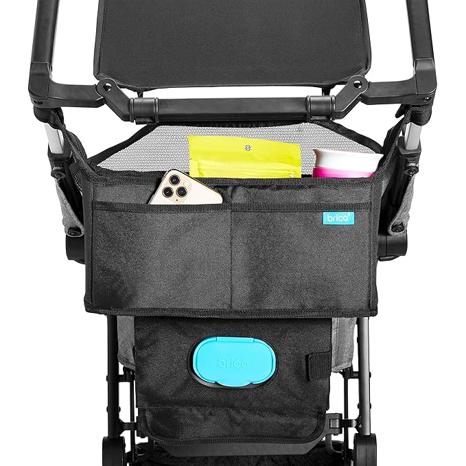 Munchkin® Brica® Stroller Organizer Bag - Universal Fit with Cup Holders and Wipes Case, Fits UPPAbaby, Evenflo, BabyTrend and more, Black