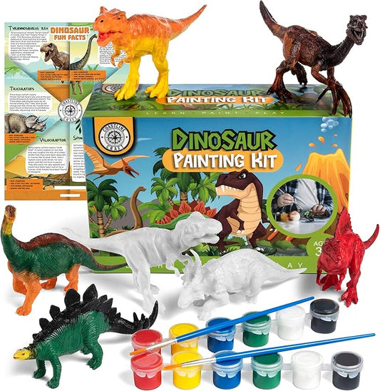 STEM.org Dinosaur Painting Kit for Kids with Dino Trivia-Dinosaur Crafts for Kids Ages 3-5 + w/ 2 T-Rex Set - Screen Free, Educational Gifts for Boys