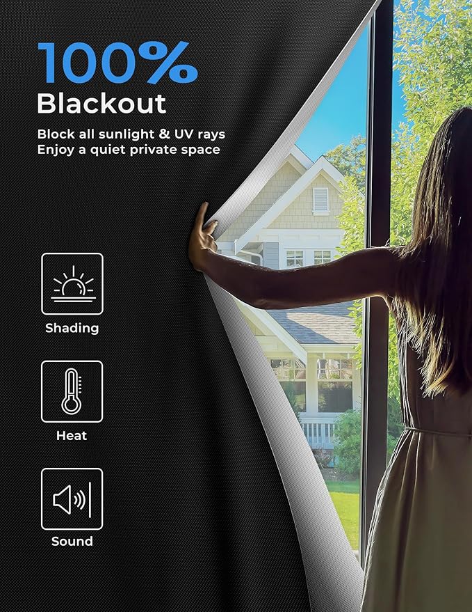 Sumobaby Blackout Curtains Portable 23"x36",NoDrill Blackout Shades with Heat-resistant Hook&Loop Tapes,100% Black Out Window Cover,Thermal Insulated Blinds for Window in Various Scenes(1 Panel,Black)