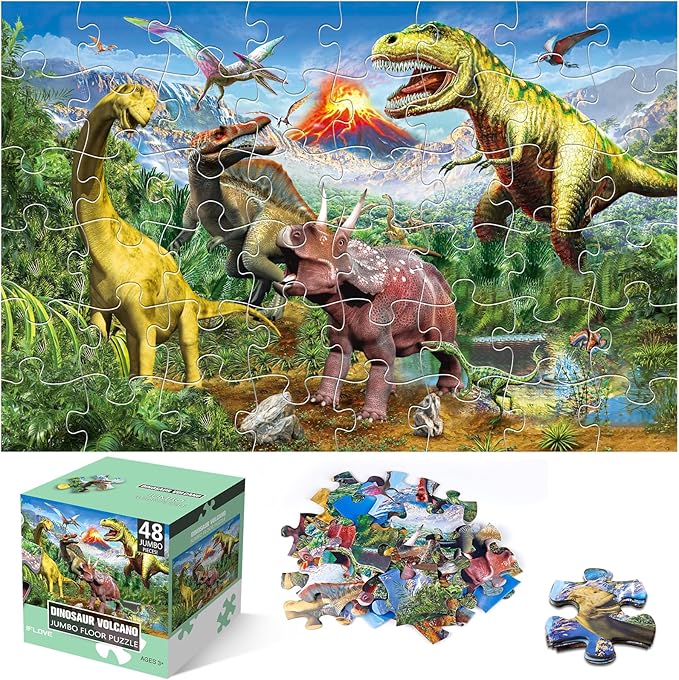 Jumbo Floor Puzzle for Kids,48 Piece Volcano Dinosaur Large Jigsaw Puzzles, Fun Educational Toy for Toddlers Ages 3-5,Preschool Learning Gift for Boy Girl Ages 4-8