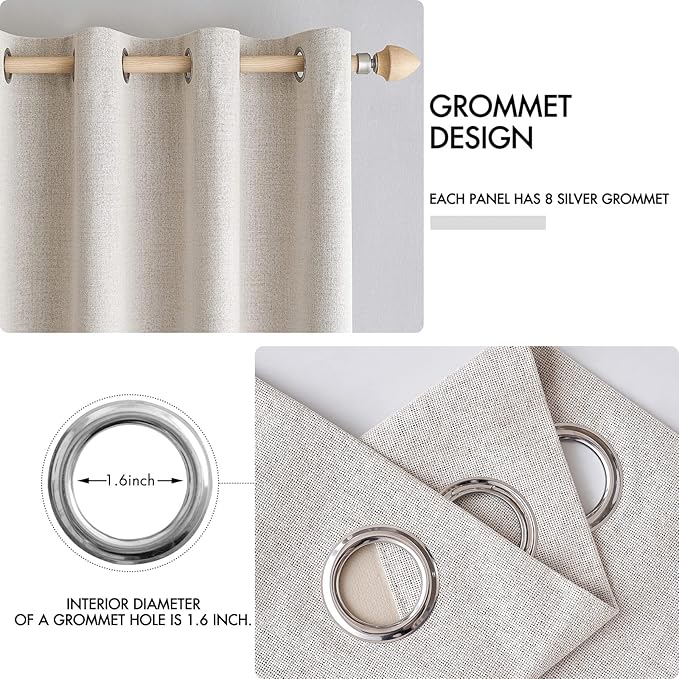 MIULEE 100% Blackout Linen Textured Curtains for Bedroom Solid Thermal Insulated Ivory Grommet Room Darkening Curtains & Drapes Luxury Decor for Living Room Nursery 42 x 84 Inch (2 Panels)
