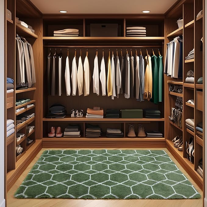 ONASAR Area Rugs for Bedroom Living Room, Washable 4x6 Fluffy Olive Green and White Throw Rug, Shaggy Geometric Floor Mat for Home Decor Aesthetic, Soft Plush Fuzzy Carpet for Nursery Kids Teen Dorm