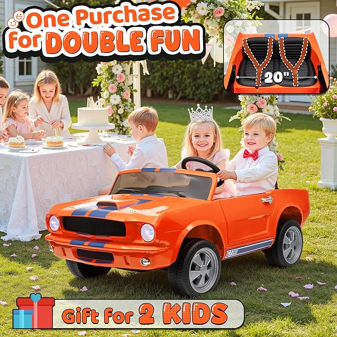 24V 2 Seater Ride on Toys, Licensed Shelby Cobra Kids Power Car Wheeler Ride On Toy w/ 2WD/4WD Switchable, Remote Control, 19" Spacious Seat, 4 Spring Suspension, Music, Bluetooth