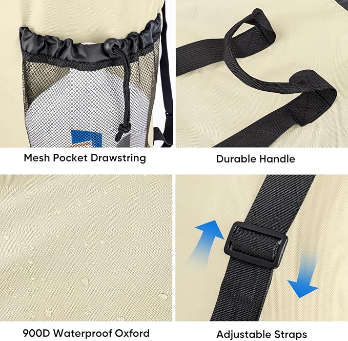 BALEINE 120L Laundry Bag Backpack, 900D Oxford Fabric Large Travel Laundry Bags with Shoulder Straps and 2 Mesh Pockets for College Dorm, Apartment, Laundromat (Beige, 120L)