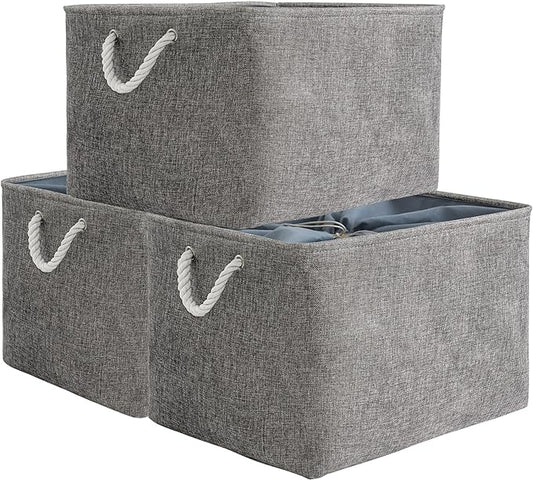 TheWarmHome Storage Baskets for Organizing, Sturdy Fabric Storage Basket , Foldable Storage Baskets for Shelves Closet Nursery Toy (Grey 3 Pack 20.5×15.7×13.8inch)