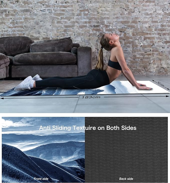 Non Slip Yoga Mat TPE Workout Mat for Men Women, Thick Workout Mat with Carrying Strap, Fitness Mats for Exercise, Yoga, Fitness, Pilates, Floor Workouts (72" x 24" x 6mm)