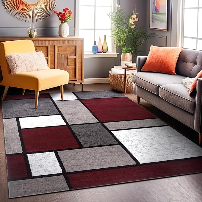 Rugshop Contemporary Modern Boxes Area Rug 7' 10" X 10' 2" Red