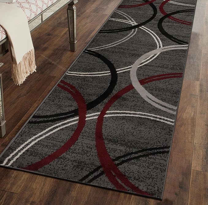 Rugshop Modern Wavy Circles Design Runner Rug 2' x 7' 2" Red