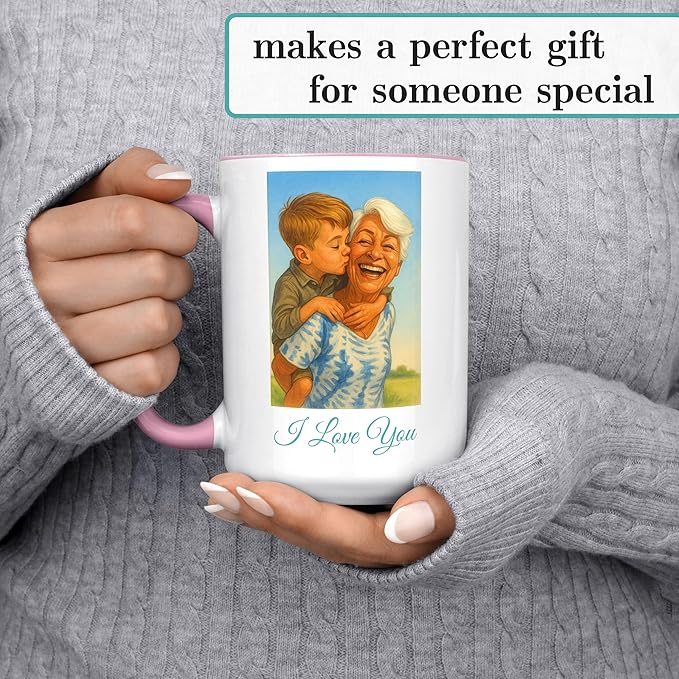 Personalized Coffee Mug, Custom Photo Caricature Gift, Funny Customized Coffee Gift for Men & Women, Custom Mugs with Pictures, Pink 15oz Customized Ceramic Tea Cup