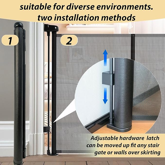 200" Retractable Baby Gates Extra Wide for Large Opening, 41" Extra Tall Retractable Dog Gate Pet Gates, Long Child Safety Mesh Gate with Fiberglass Rods for Stairs, Doorways, Hallways, Indoor/Outdoor