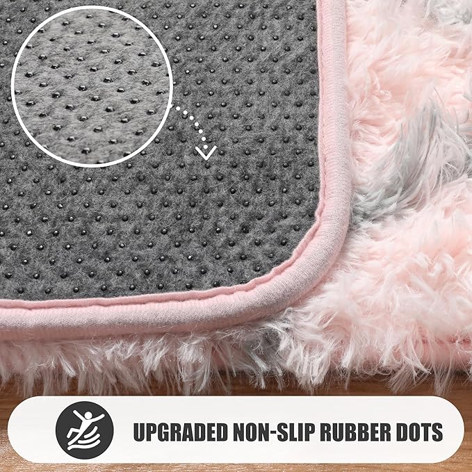 ONASAR Rugs for Living Room Bedroom, 5x8 Washable Fluffy Pink and Grey Area Rug, Geometric Boho Soft Plush Shaggy Fuzzy Floor Carpet for Nursery Kids Girls Boys Teen Dorm Home Decor Aesthetic