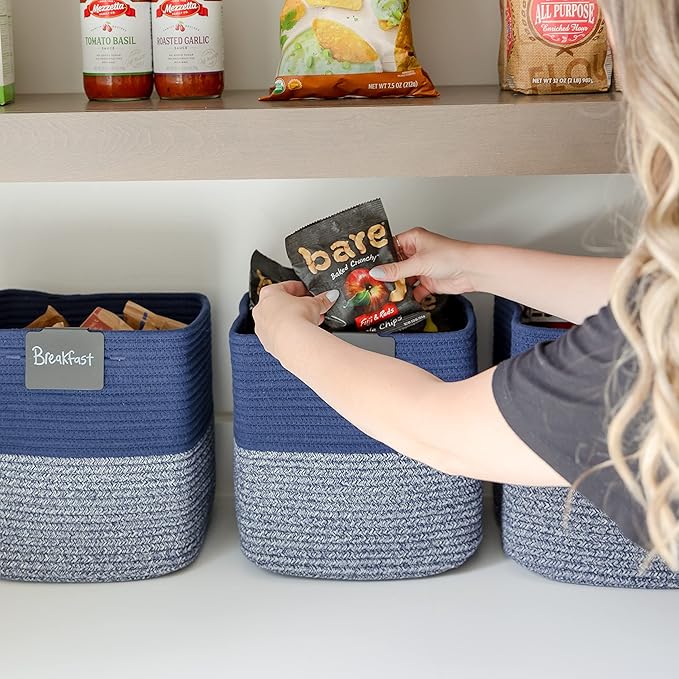 NaturalCozy 13 Inch Cube Storage Bins Cotton Rope Woven Baskets for Organizing 3-Pack | 13 x 13 Storage Cubes | Fabric Square Storage Baskets for Shelves Organizer, Kids Toy Bins, Closet Baby Nursery