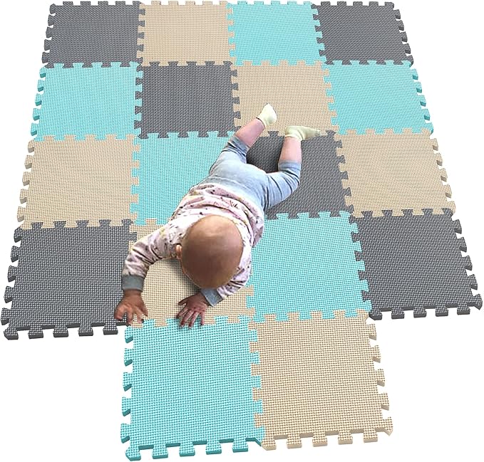 MQIAOHAM® 18 Pieces Puzzle Play Mats, Soft Baby Play Mat, Kids Interlocking Foam Floor Tiles, Toddlers Carpet Playmats G301018-108110112
