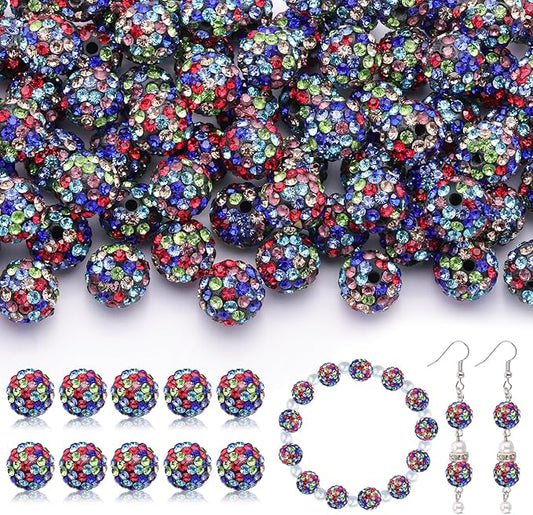 160pcs 10mm Rhinestone Beads for Jewelry Making, Black Mixed Shiny Round Disco Ball Beads Bulk, Sparkle Crystal Clay Christmas for Bracelet Baseball Necklace Earring Crafting and DIY