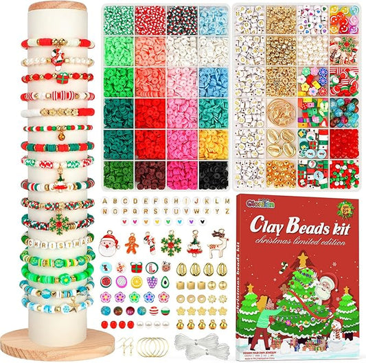 Gionlion Christmas Bracelet Making Kit, Clay Beads Friendship Bracelet Kit Christmas Crafts Gifts for Girls Ages 6-12, Gold Beads Charm Bracelet Maker Set Preppy Jewelry Making Kit Gifts for Teen