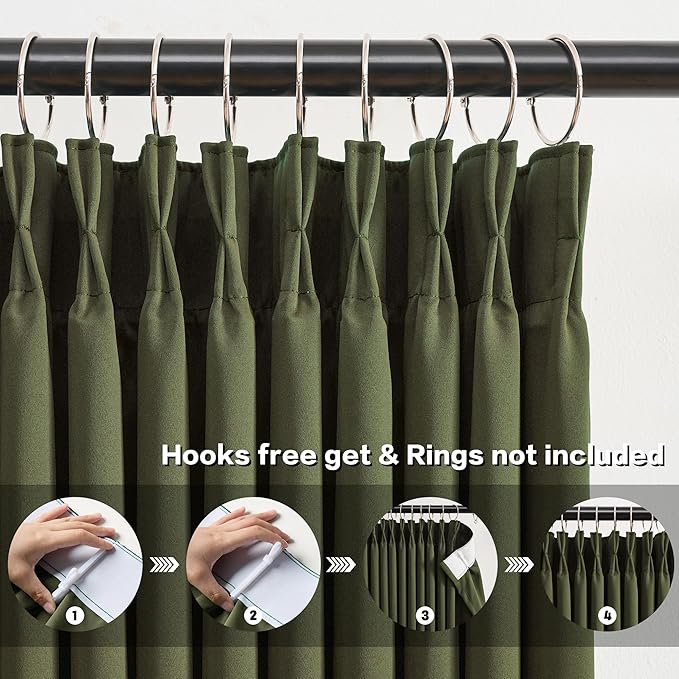 KEQIAOSUOCAI Dark Olive Green Blackout Curtains 102 Inches Long, Christmas Home Decoration Pinch Pleated Room Darkening Drapes for Bedroom Living Room,40" W x 102" L,2 Panels