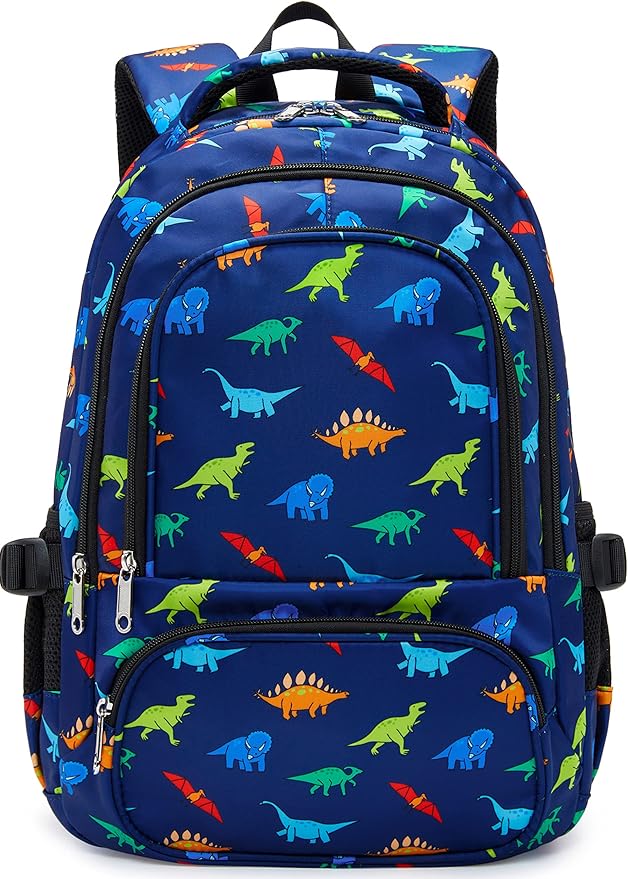 BLUEFAIRY Kids Backpack for Boys Elementary Primary Middle School Bags Back to School Bookbags Gifts Large Compartment with Tablet Sleeve Mochilas para niños 17" Dinosaur Navy Blue