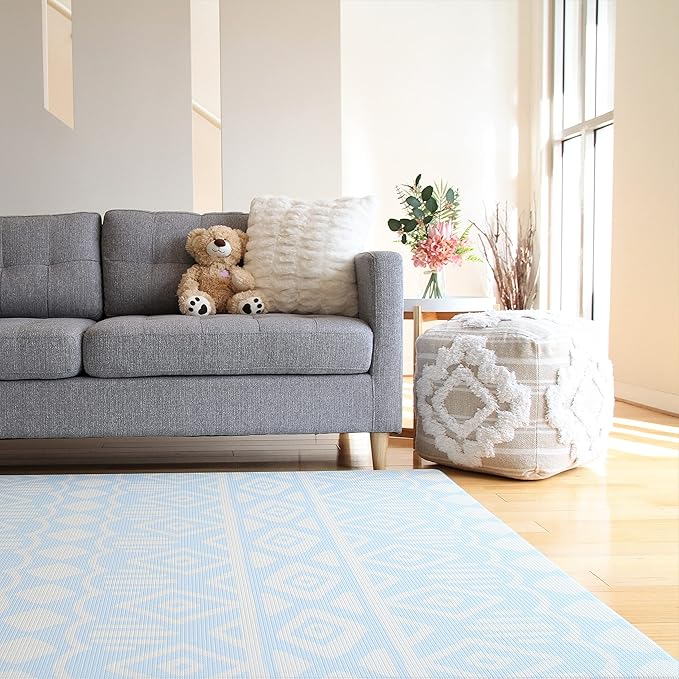 Cushmat Stylish Reversible Foam Play Mat (Large, Crystals - Blue Charcoal) - Soft, Waterproof, Durable Play mat for Infants, Babies, Toddler, Kids & Grownup - 6.5ft x 4.5ft