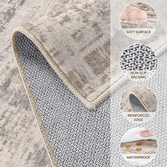 Area Rug for Living Room: 3x5 Washable Neutral Abstract Modern Soft Rugs Non Slip Indoor Floor Stain Resistant Carpet for Bedroom Dining Room Office Nursery - Brown