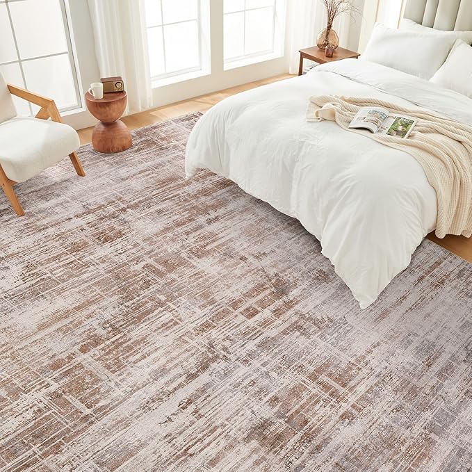 Area Rug for Living Room: 5x7 Washable Neutral Abstract Modern Soft Rugs Non Slip Indoor Floor Stain Resistant Carpet for Bedroom Dining Room Office Nursery - Red Brown