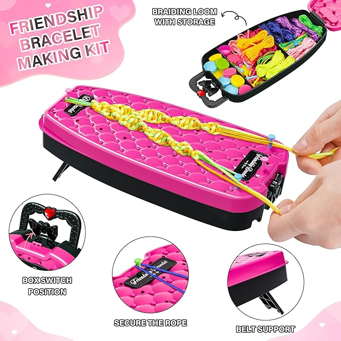 Dpai Friendship Bracelet Making Kit for Girls,DIY Arts and Crafts Toys,Jewelry String Maker Kit,The Best Birthday Gifts Ideas for Girls 6 7 8 9 10 11 12+ Years Old（Rose and Black