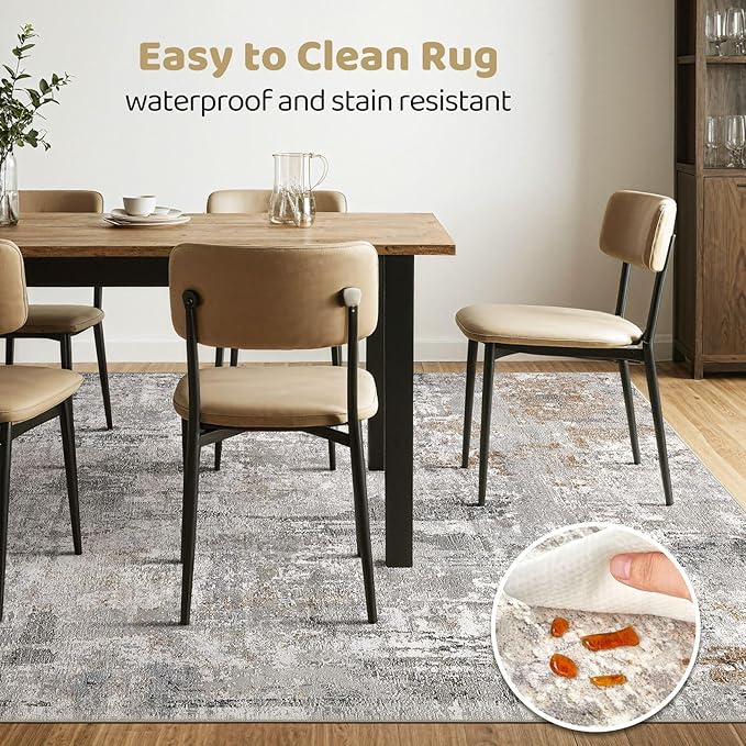 5x7 Area Rugs Washable Rug: Living Room Large Abstract Modern Soft Stain Resistant Indoor Floor Non Slip Accent Carpet for Bedroom Nursery Playroom Dining Room Office Dorm Home- Gray Rust