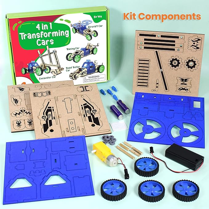 ButterflyEdufields 4in1 STEM Building Car Kits for Kids - DIY 3D Wooden Puzzle Toys, Educational STEM Gifts for Ages 6 to 12