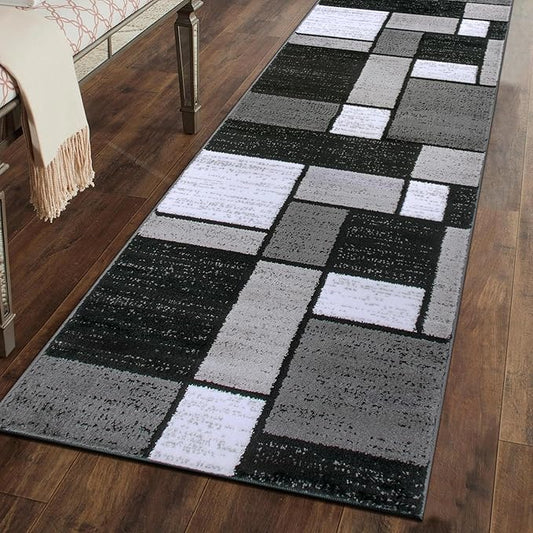 Rugshop Contemporary Modern Boxes for Home Office,Living Room,Bedroom,Kitchen Non Shedding Runner Rug 2'7" x 6' Gray