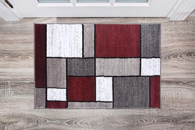 Rugshop Contemporary Modern Boxes Area Rug 2' x 3' Red