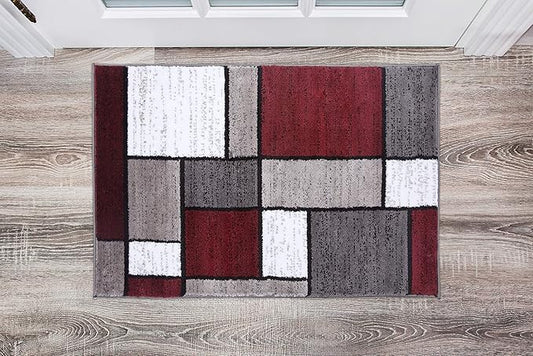 Rugshop Contemporary Modern Boxes Area Rug 2' x 3' Red