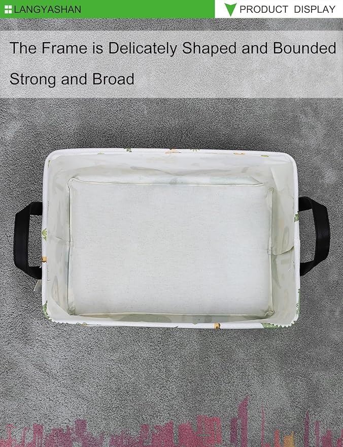 LANGYASHAN Rectangular Storage Bin Collapse Canvas Fabric Cartoon Storage Basket with Handles for Organizing Home Kitchen Boys and Girls Toys Office Closet Shelf Baskets (Rec animal)