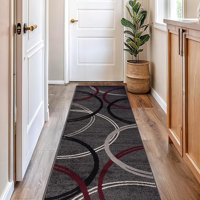 Rugshop Modern Wavy Circles Design Runner Rug 2'7" x 10' Red