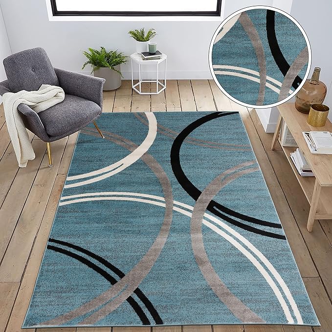 Rugshop Modern Wavy Circles Design Area Rug 6'6" x 9' Blue