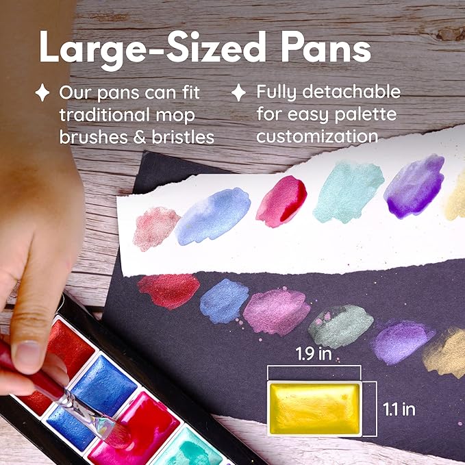 MozArt Supplies Professional Watercolor Paint Set - 6 Jewel Vibrant Colors – Light Weight and Portable Travel Watercolor Set – Perfect for Artists, Students, Kids and Hobbyist