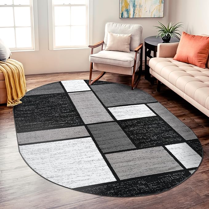 Rugshop Contemporary Modern Boxes for Home Office,Living Room,Bedroom,Kitchen Non Shedding Oval Area Rug 5' x 7' Gray