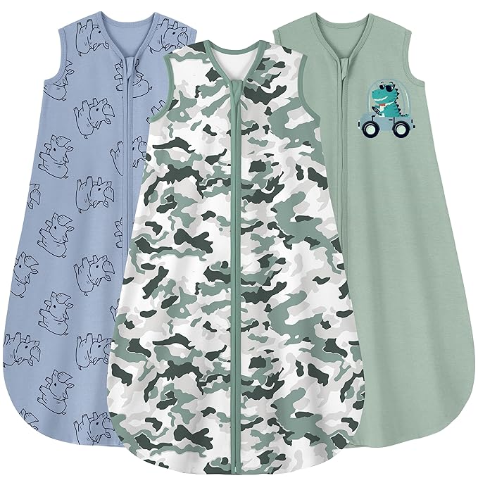 Yoofoss Baby Sleep Sack 0-6 Months Baby Wearable Blanket 100% Cotton 2-Way Zipper TOG 0.5 Toddler Sleeping Sack 3 Pack, Lightweight Sleep Sacks for Babies(Small)