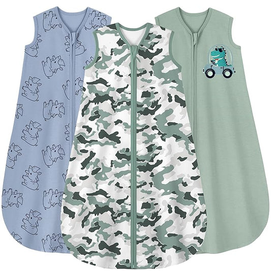 Yoofoss Baby Sleep Sack 6-12 Months Baby Wearable Blanket 100% Cotton 2-Way Zipper TOG 0.5 Toddler Sleeping Sack 3 Pack, Lightweight Sleep Sacks for Babies(Medium)