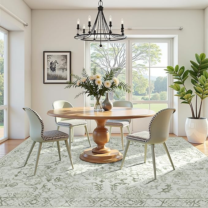 Light Green Area Rugs 6x9 for Living Room, Washable Vintage Rugs for Bedroom, Distressed Throw Rug, Non Slip Rug Carpet for Bedroom Dining Office