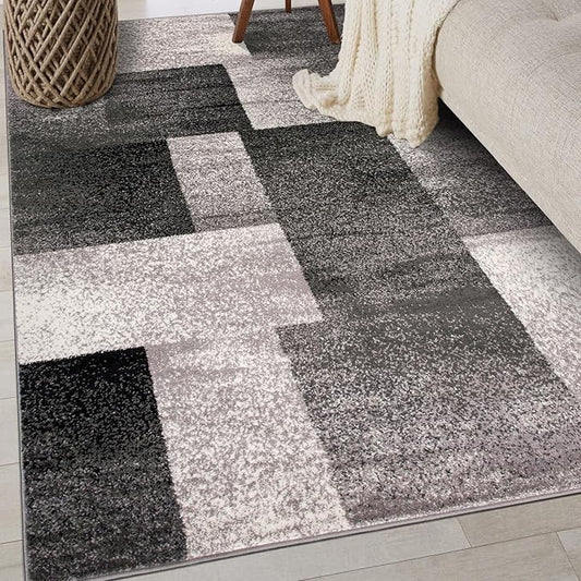 Rugshop Modern Distressed Boxes Area Rug 3' 3" x 5' Gray