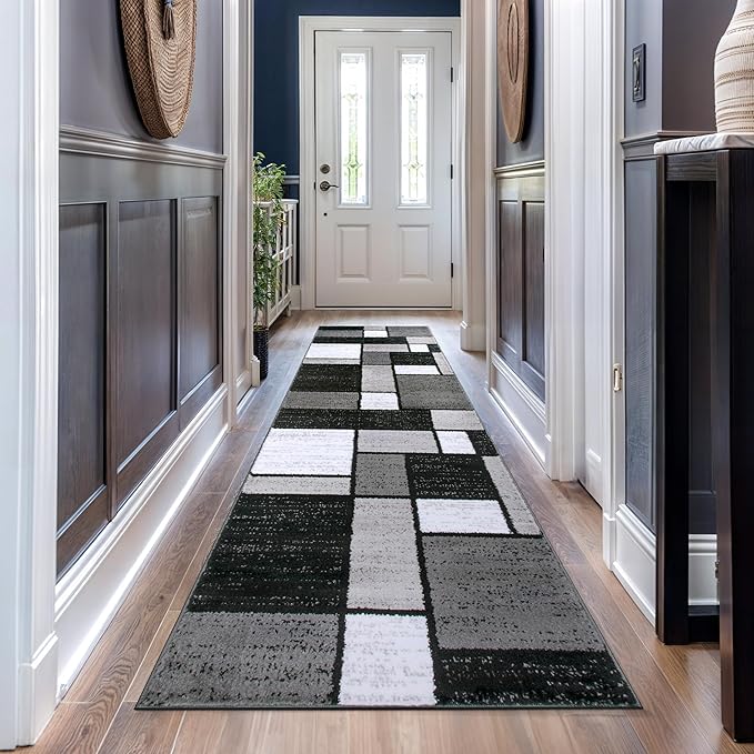 Rugshop Contemporary Modern Boxes for Home Office,Living Room,Bedroom,Kitchen Non Shedding Runner Rug 2'7" x 12' Gray