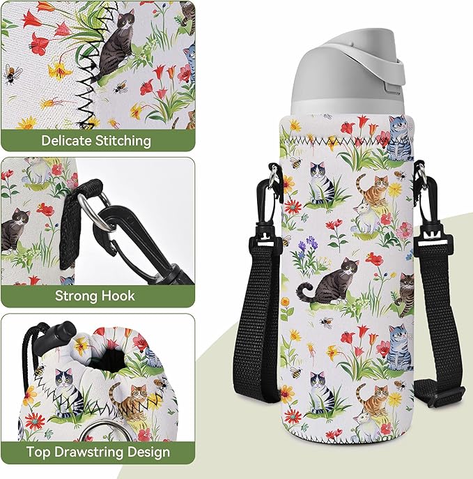 Neoprene Water Bottle Carrier Bag with Adjustable Shoulder Strap for Men Women Walking Hiking,Portable Insulated Holder Case for Stainless Steel/Glass/Plastic Bottles